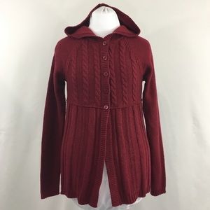 BCBGMAXAZRIA Red Hooded Wool Cardigan Size Large